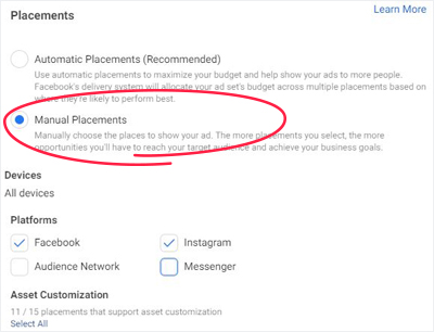 Facebook advertising placements