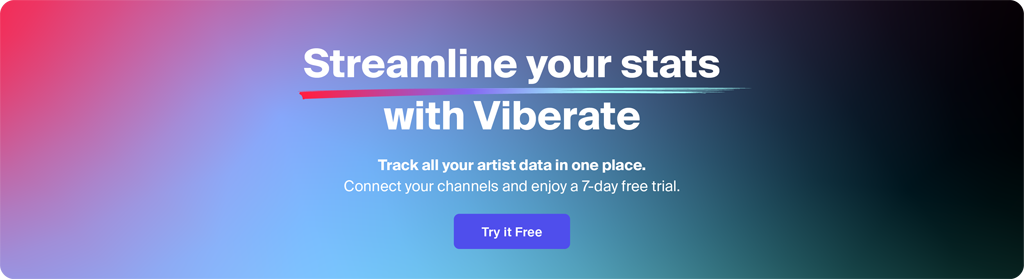 Viberate for Artists: All your first-party streaming stats without switching tools. With data-driven music website and Spotify playlist pitching.